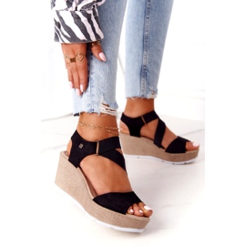 Kožne sandale na klin Big Star FF276016 Crna 1