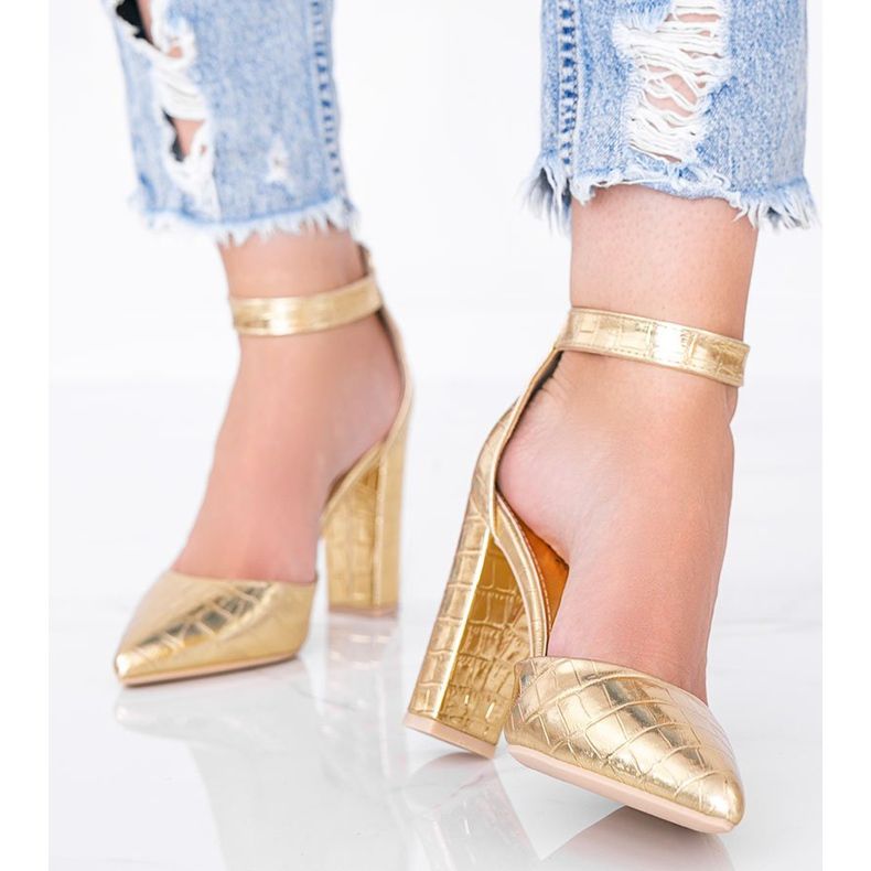 Sandale na stupicu u motivu Glamour krokodilske kože zlatna 1