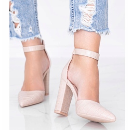 Bež pumpe na stupu u uzorku Glamour krokodilske kože 1