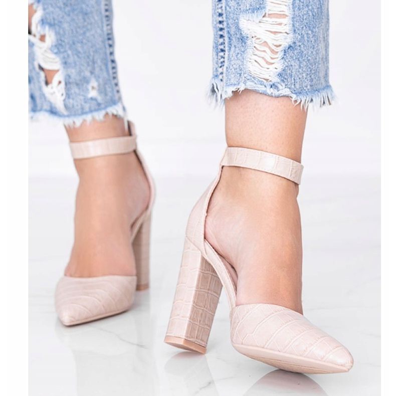 Bež pumpe na stupu u uzorku Glamour krokodilske kože 1