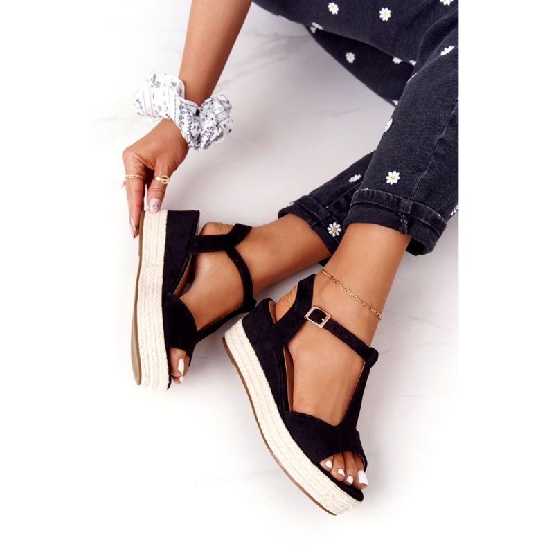 PG1 Crne sandale na klin Graciosa 9R93 Crna 1