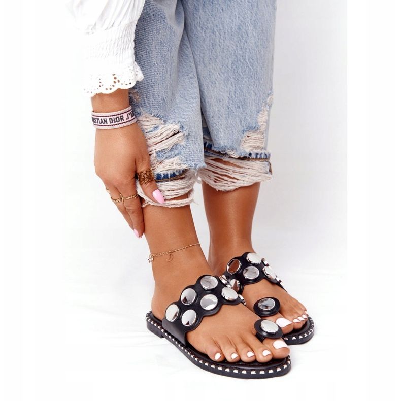 PS1 Papuče od eko kože s mlaznicama SK78P Crna Ava srebro 4