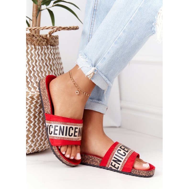 Crvene japanke na plutu s kubnim cirkonijem Budite lijepi crvena 2