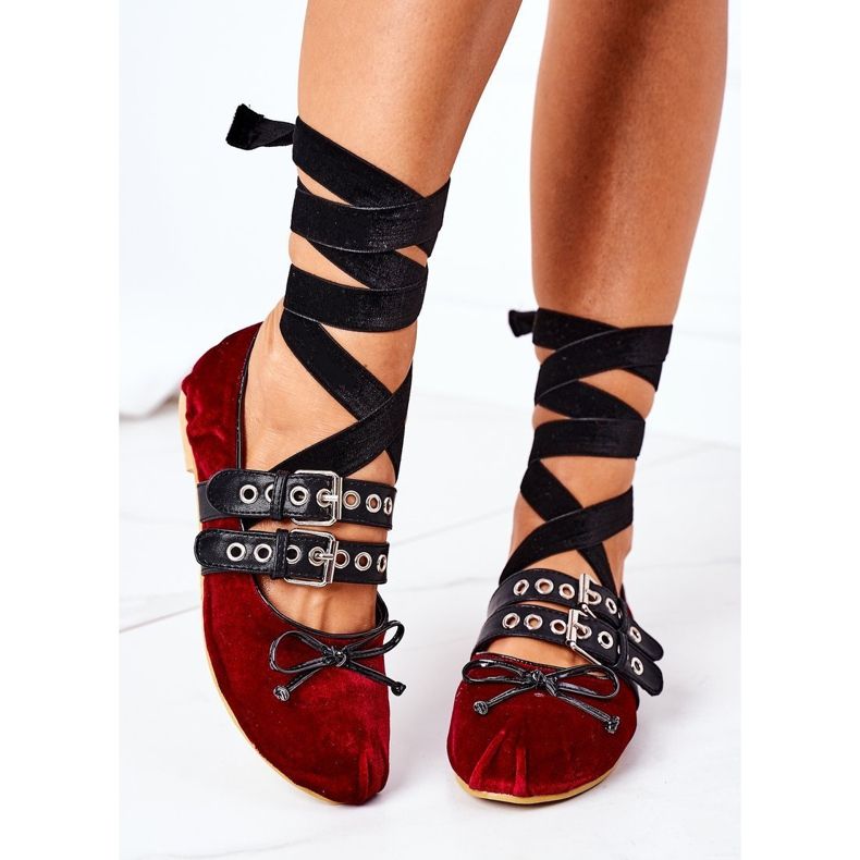 Vezane velur balerine Lu Boo Burgundija crvena 2