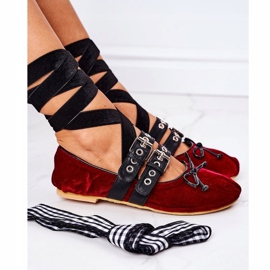 Vezane velur balerine Lu Boo Burgundija crvena 1