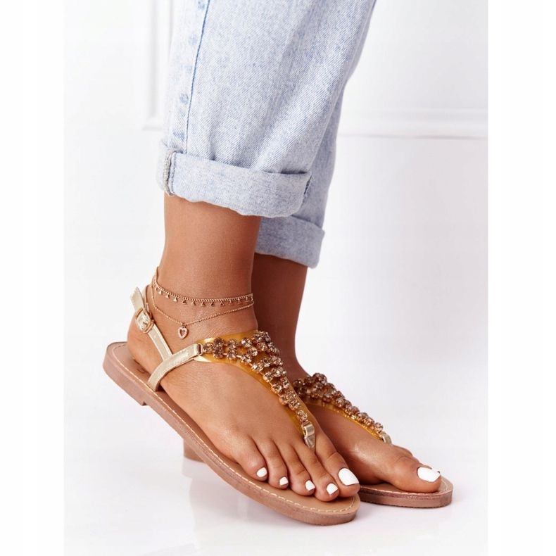 Sandale Japanke s kamenjem Lu Boo Golden zlatni 2