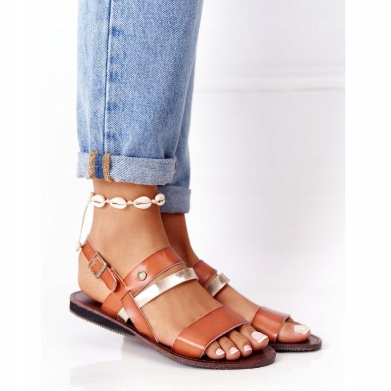 PE1 Ženske ravne sandale, smeđe i zlatne Doris smeđa zlatni 1