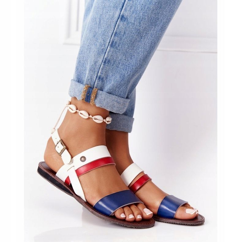 PE1 Ženske ravne sandale, tamnoplava i bijela Doris smeđa mornarsko plava 2