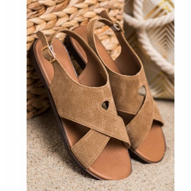 Sergio Leone Ravne smeđe kožne sandale smeđa 1