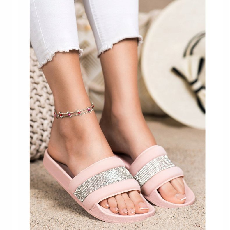 SHELOVET Papuče s kubnim cirkonijem ružičasta 1