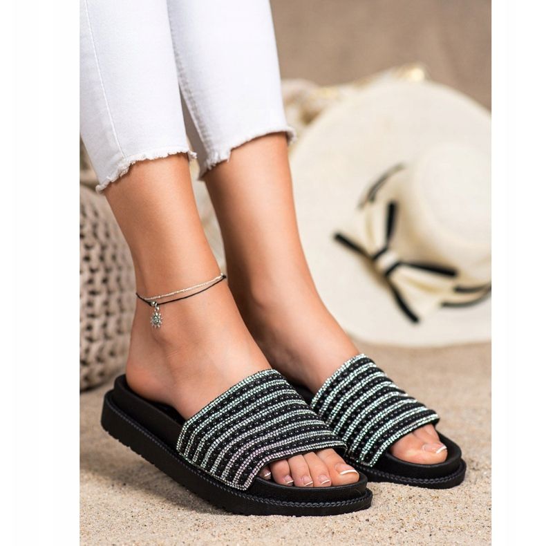 SHELOVET Papuče na platformi s kubnim cirkonijem crno 1