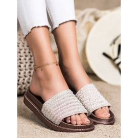 SHELOVET Papuče na platformi s kubnim cirkonijem bež zlatna 1