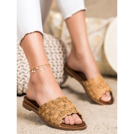 SHELOVET Smeđe pletene papuče smeđa 1