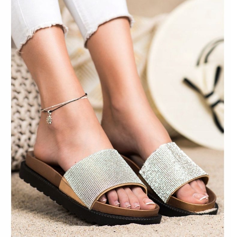 Kayla Udobne papuče s kubnim cirkonijem bež zlatna 2