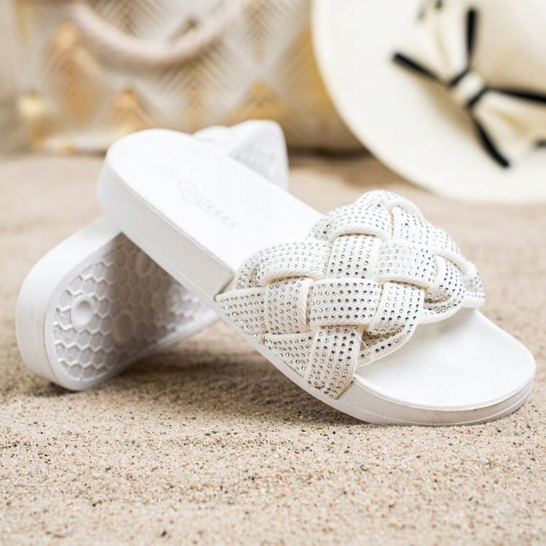 Groto Gogo Tekstilne papuče s kristalima bijela 1