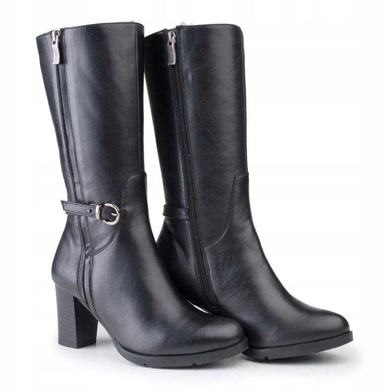 Marco Shoes Klasične čizme od crne nappa kože s dodatnim kopčama i naramenicama crno 1