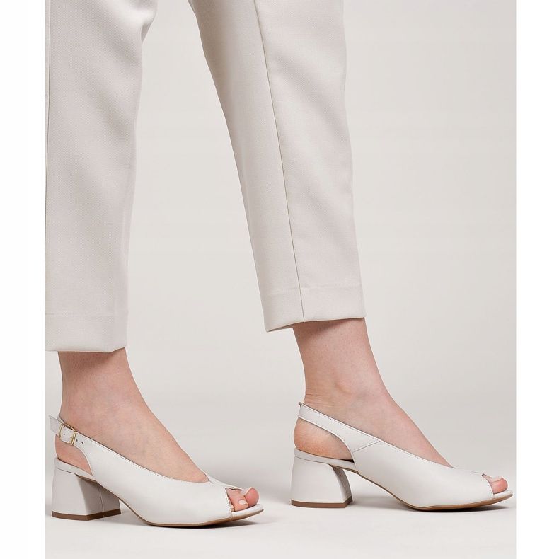 Marco Shoes Bijele kožne sandale 1573P sa stabilnom petom bijela 1