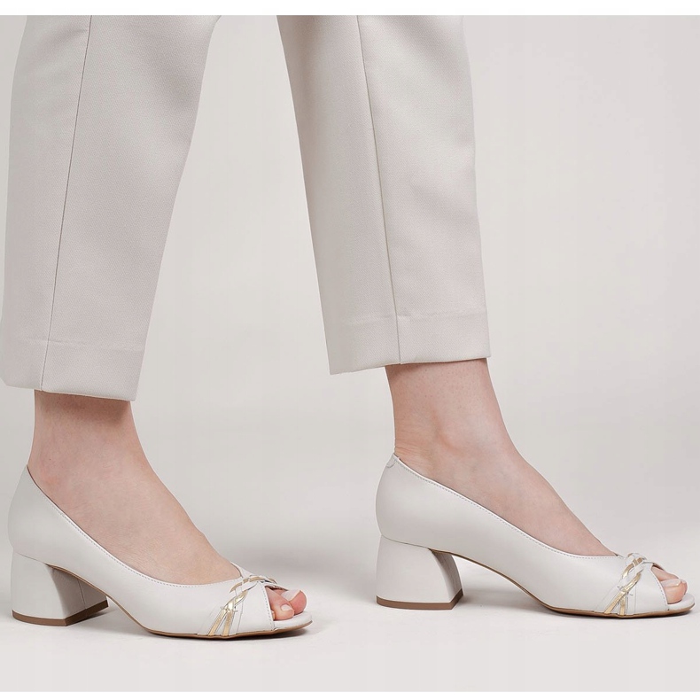 Marco Shoes 1577P bijele kožne pumpe sa stabilnom petom bijela 2