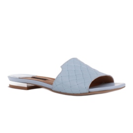 Marco Shoes Elegantne ženske papuče od reljefne kože plava 1