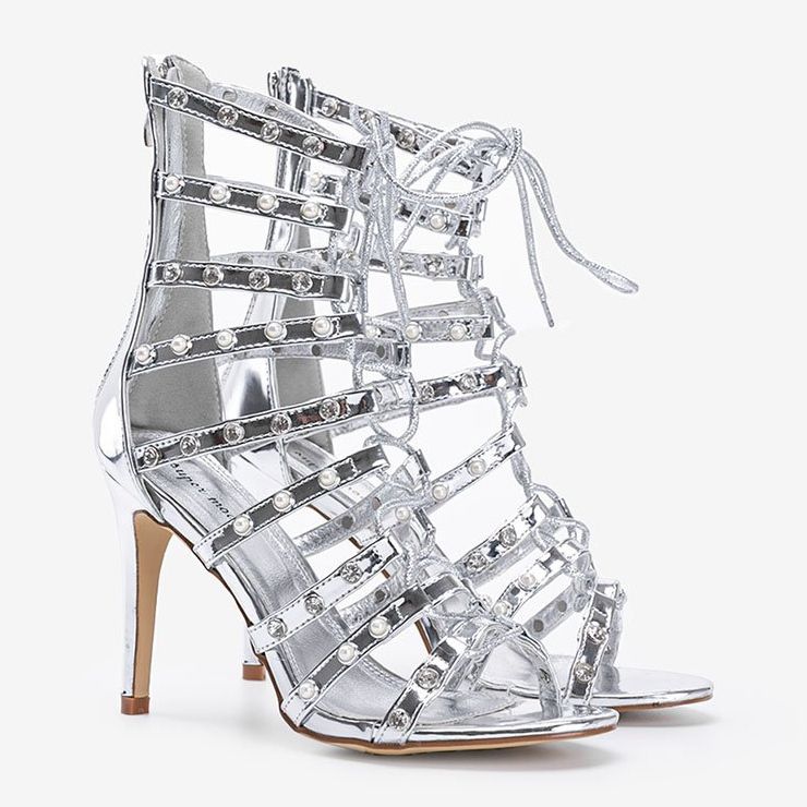 Srebrne sandale na štikli The Twist srebro 1