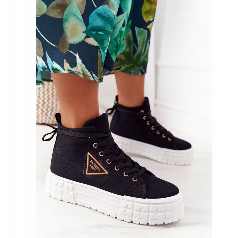 Ženske visoke tenisice na platformi od crnog Manhattana crna 1