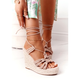 SEA Vezane sandale na klin s golom pletenicom Run World bež 2