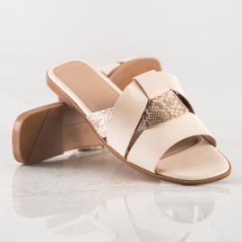 SHELOVET Papuče sa umetkom od zmijskog ispisa bež 1