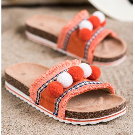 SHELOVET Moderne papuče s pomponima naranča 1