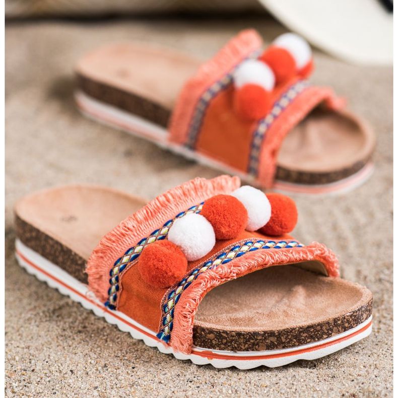 SHELOVET Moderne papuče s pomponima naranča 1