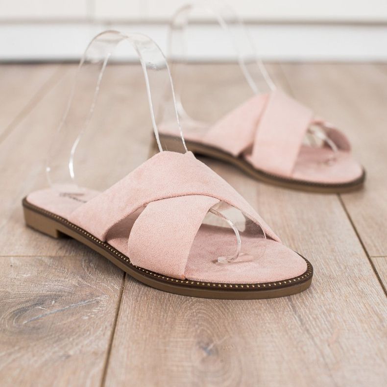 Ideal Shoes Elegantne papuče od antilopa ružičasta 1