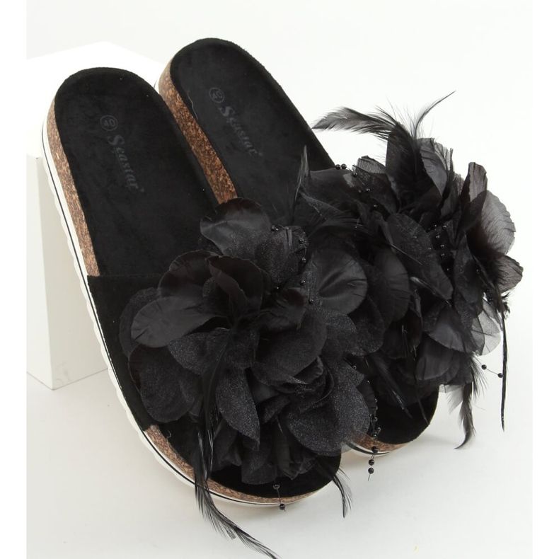 Crne plute papuče s cvijećem CK113P Crna 1