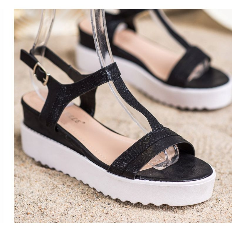 Bestelle Svijetleće sandale na klin crno 1