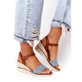 EVE Sandale na peti na klin plave pletene Tenerife smeđa plava 3