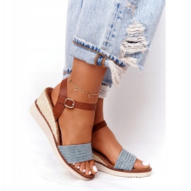 EVE Sandale na peti na klin plave pletene Tenerife smeđa plava 4