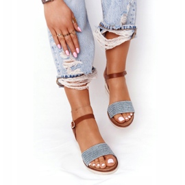 EVE Sandale na peti na klin plave pletene Tenerife smeđa plava 5