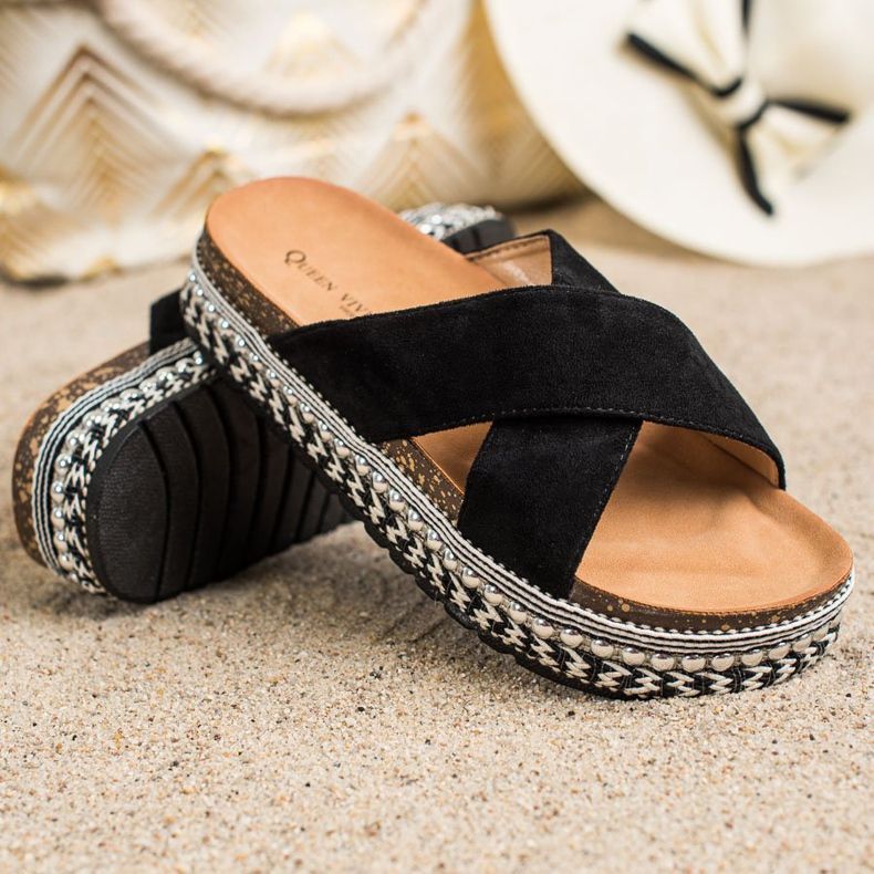 Queen Vivi Crne papuče na ukrasnoj platformi crno 1