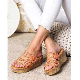 Laura Mode Ažurne papuče na klin narančasta 2