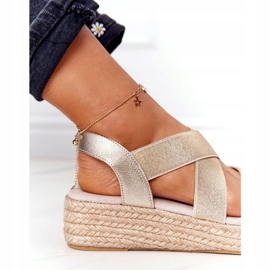 Sandale na klin s rebrastim reljefom Big Star HH274414 zlatne zlatni 4