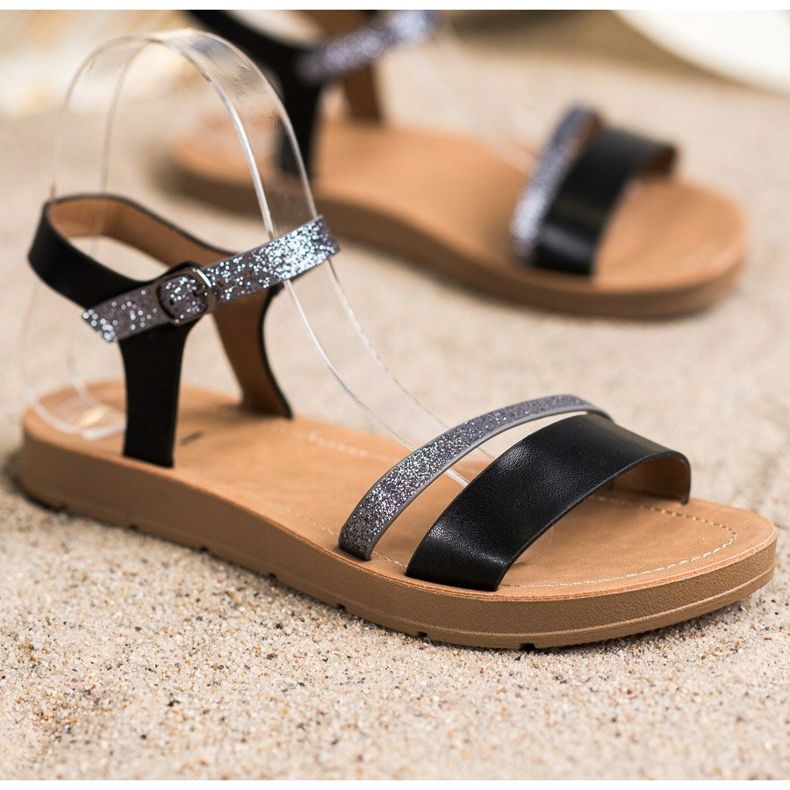 Cm Paris Elegantne sandale sa sjajem crna siva 1