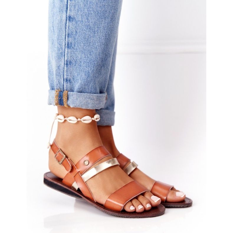 Ženske ravne sandale, smeđe i zlatne Doris smeđa zlatni 1