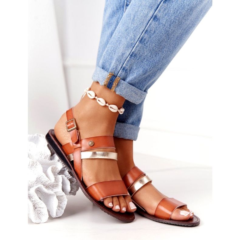 Ženske ravne sandale, smeđe i zlatne Doris smeđa zlatna 2