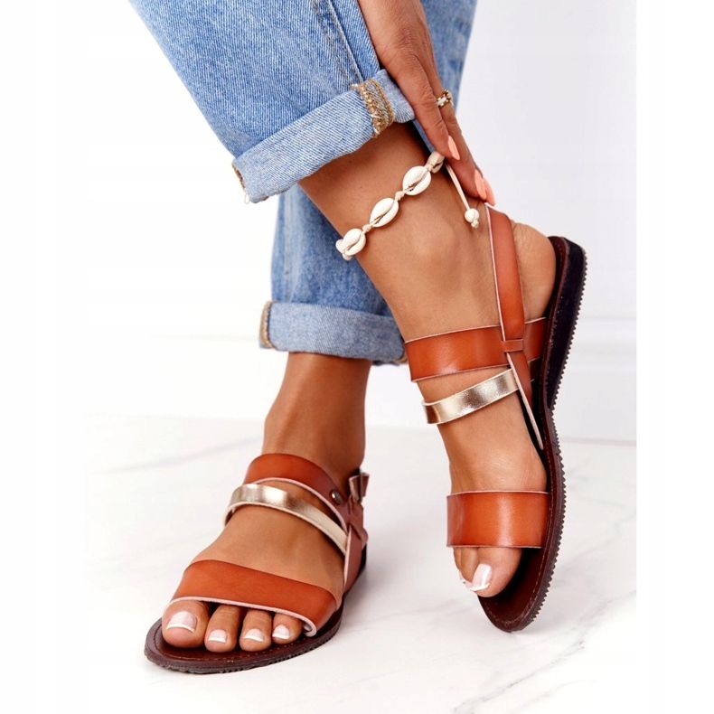 Ženske ravne sandale, smeđe i zlatne Doris smeđa zlatna 3