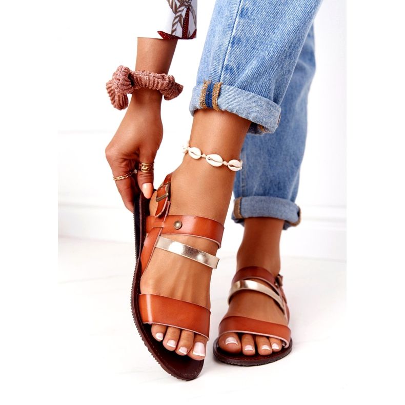 Ženske ravne sandale, smeđe i zlatne Doris smeđa zlatna 4