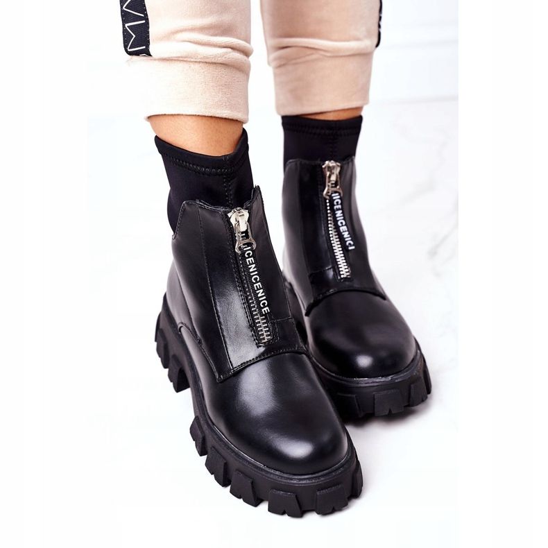 PS1 Ženske čizme radnice s patentnim zatvaračem crne crna 1