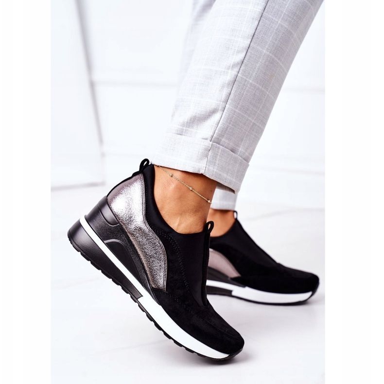 Vinceza 10593 Crno-srebrne tenisice na klin na klizanje srebro 1