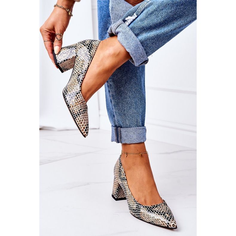 Kožne pumpe sa životinjskim uzorkom Lewski cipele 2801 Crno-bež 2