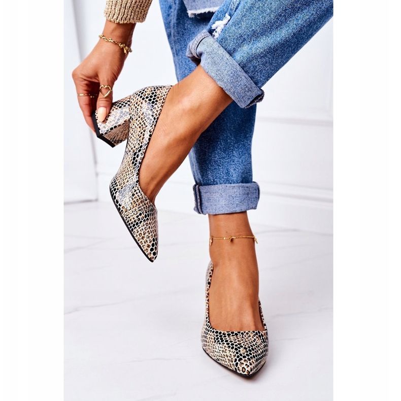 Kožne pumpe sa životinjskim uzorkom Lewski cipele 2801 Crno-bež 1