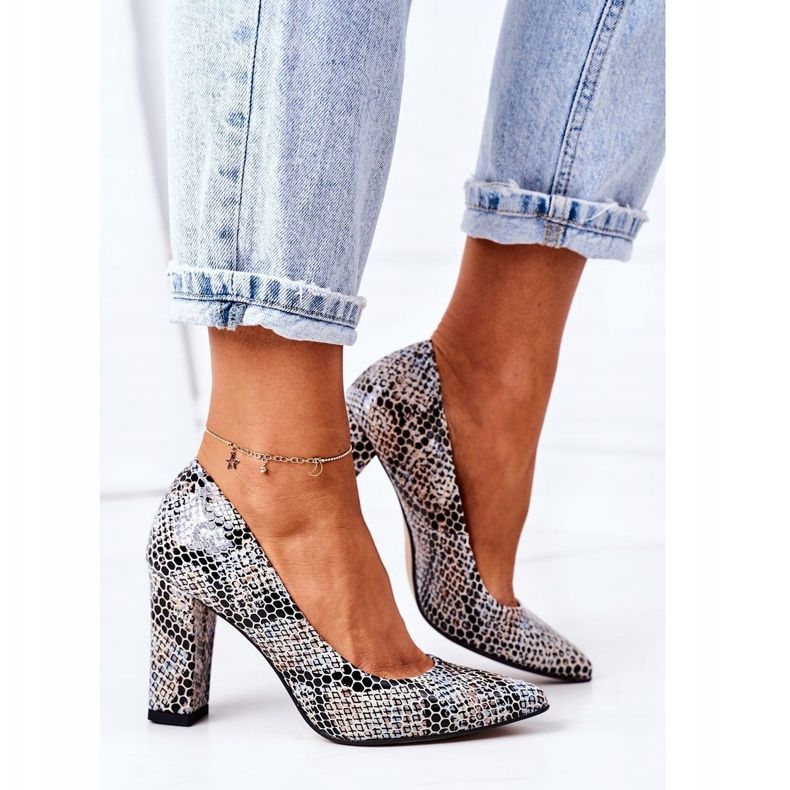 Lewski Shoes Kožne pumpe sa uzorkom životinja Lewski cipele 2453 Crno-plava 2