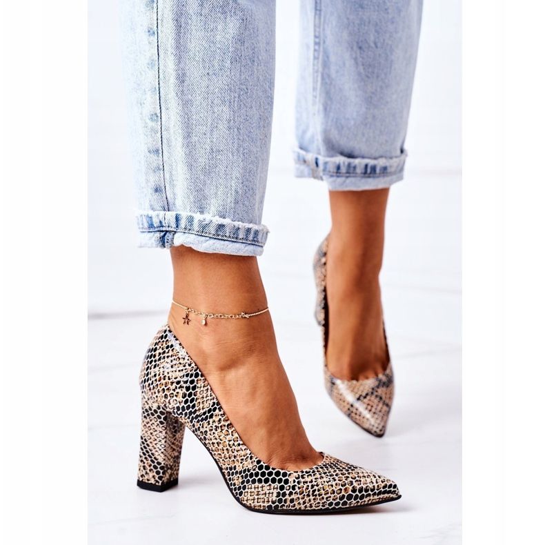 Lewski Shoes Kožne pumpe sa životinjskim uzorkom Lewski cipele 2453 Crno-bež crna 2