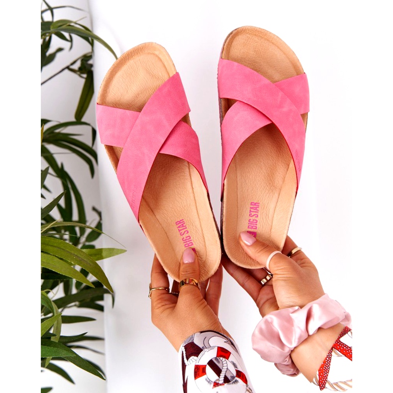 Kožne profilne papuče Big Star HH274597 Fuchsia ružičasta 1